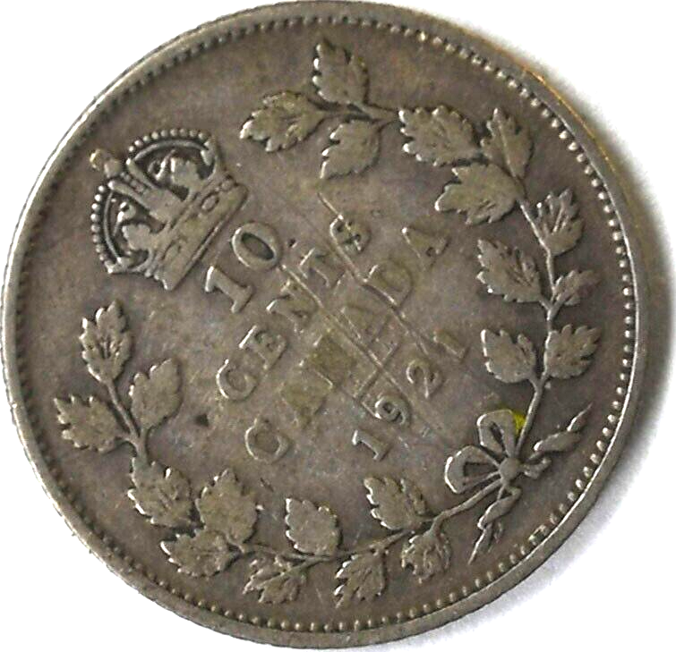 1921 Canada 10c Ten Cents Silver Coin Dime KM# 23