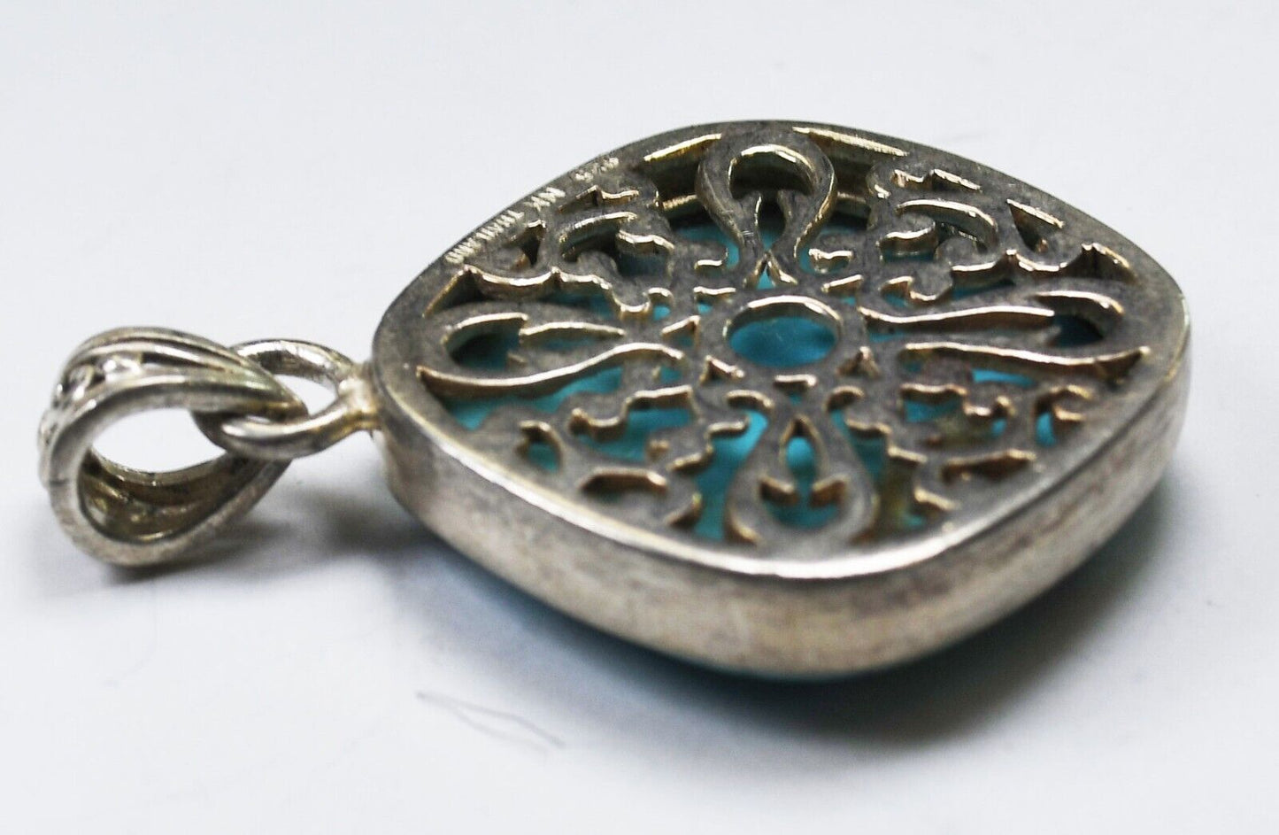 Sterling Silver NK Turquoise Rounded Square Pendant 47mm x 32mm