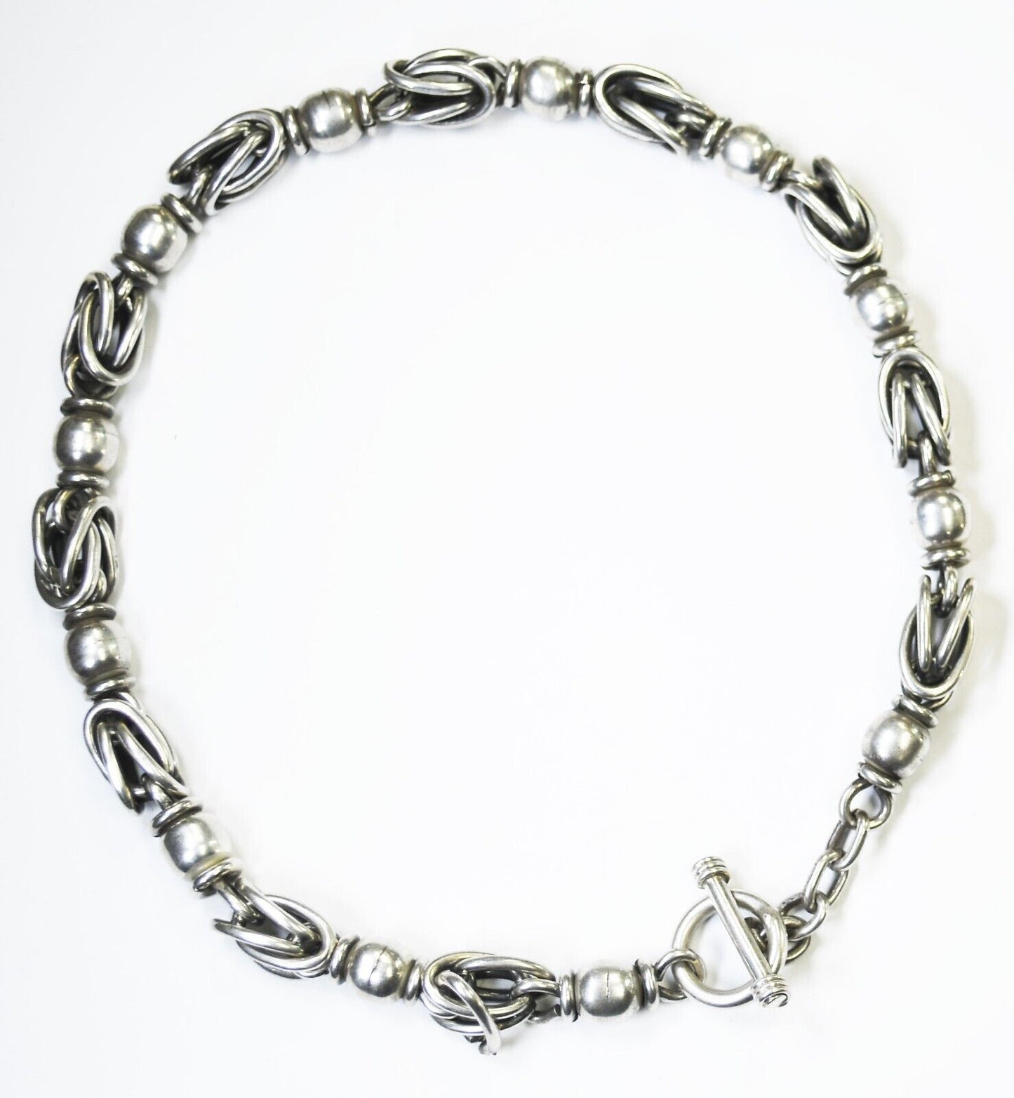 Sterling Silver Heavy 131g Knotted Hoop Link Toggle Necklace 11mm 18.25"