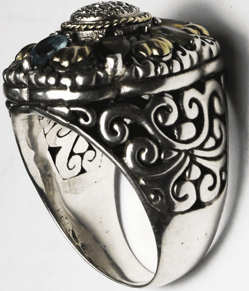 Sterling Silver Samuel Benham 925 18k Multi Stone Ring 19mm Size 7-1/2
