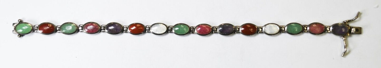 Sterling Silver SU Thailand Multi Stone Bracelet 6mm 7"