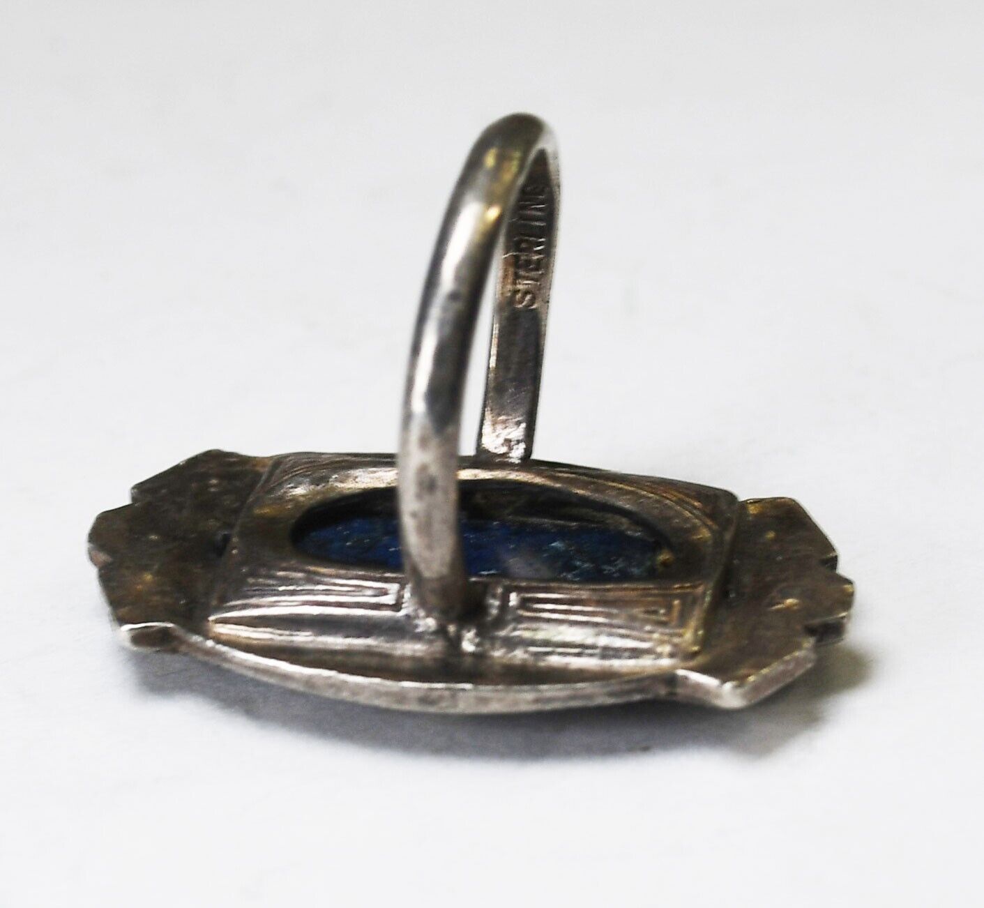 Sterling Silver Rectangle Lapis Marcasite 27mm Ring Size 3.5