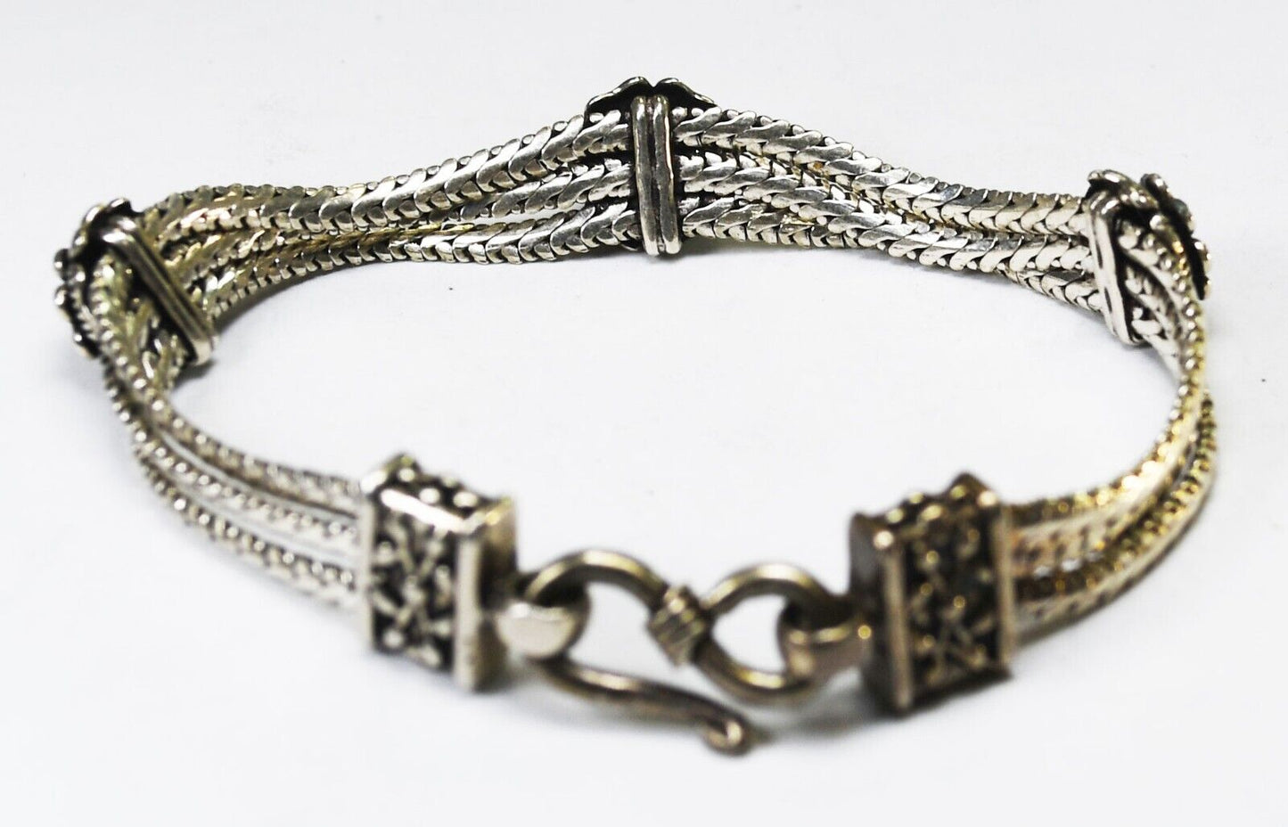 Sterling Silver Triple Franco Chain Flower Bracelet 11mm 7.5"