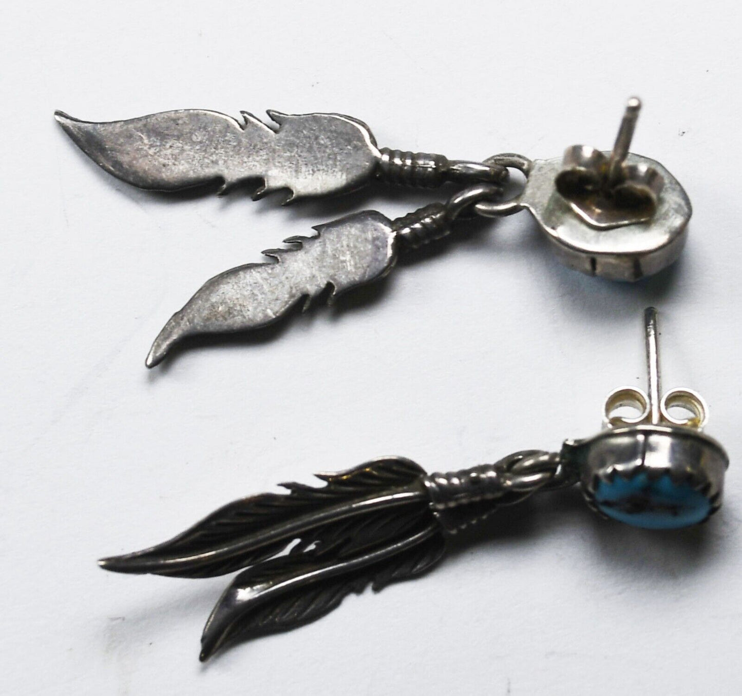 Sterling Silver Turquoise Feather Dangle Earrings 32mm x 7mm