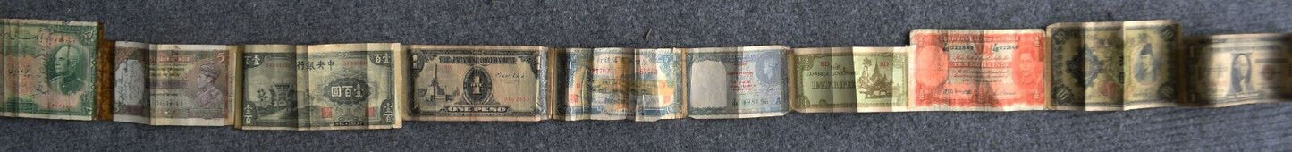 7' WWII Short Snorter 16 Notes North Africa Hawaii Australia 1938 Portugal 50