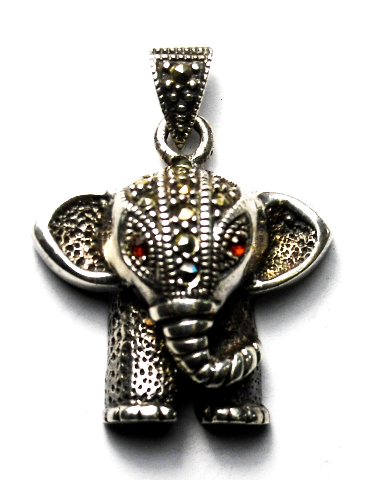 Sterling Silver Elephant Marcasite Ruby Eyes Pendant 31mm x 24mm