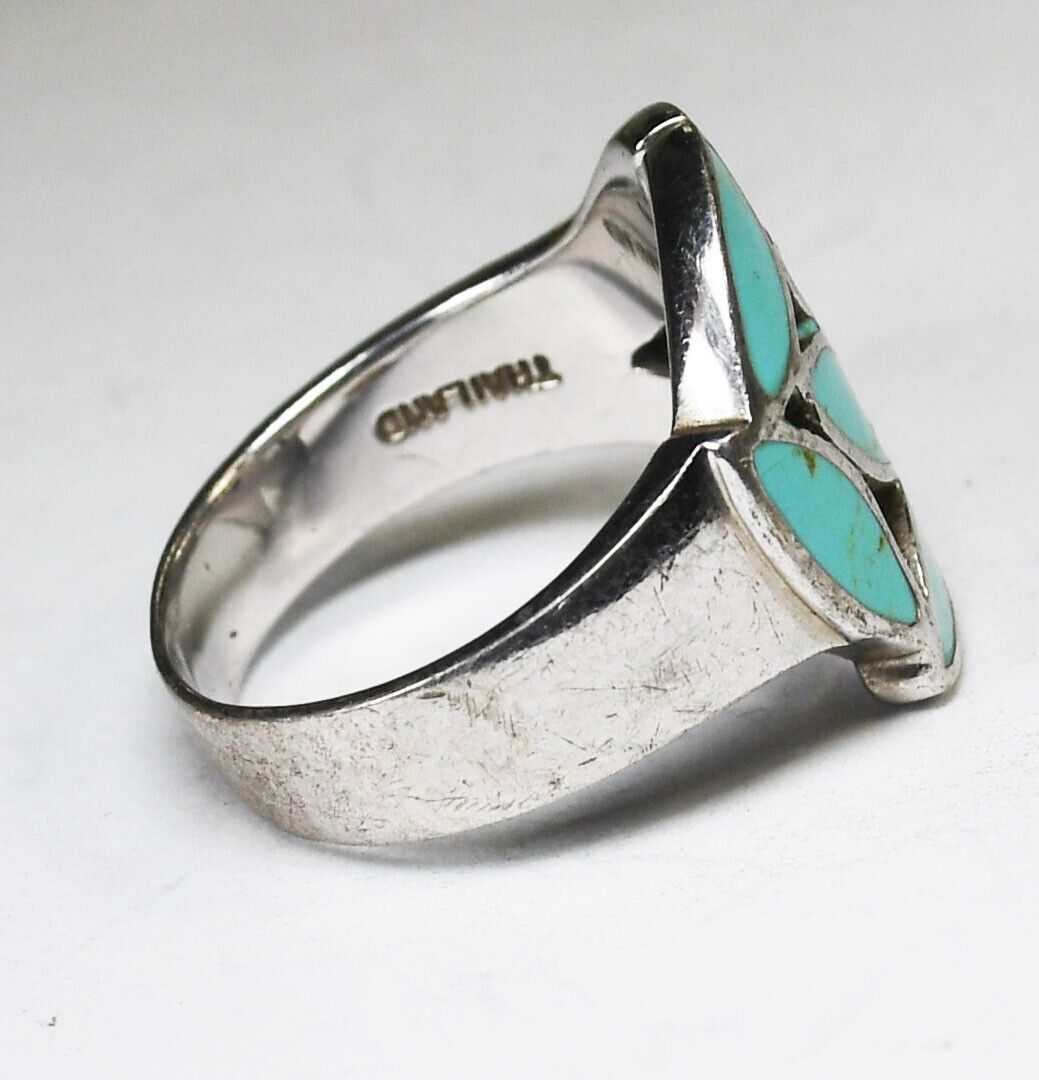 Sterling Silver Dyed Howlite Turquoise Ellipse Leaf Cluster Ring 18mm Size 9