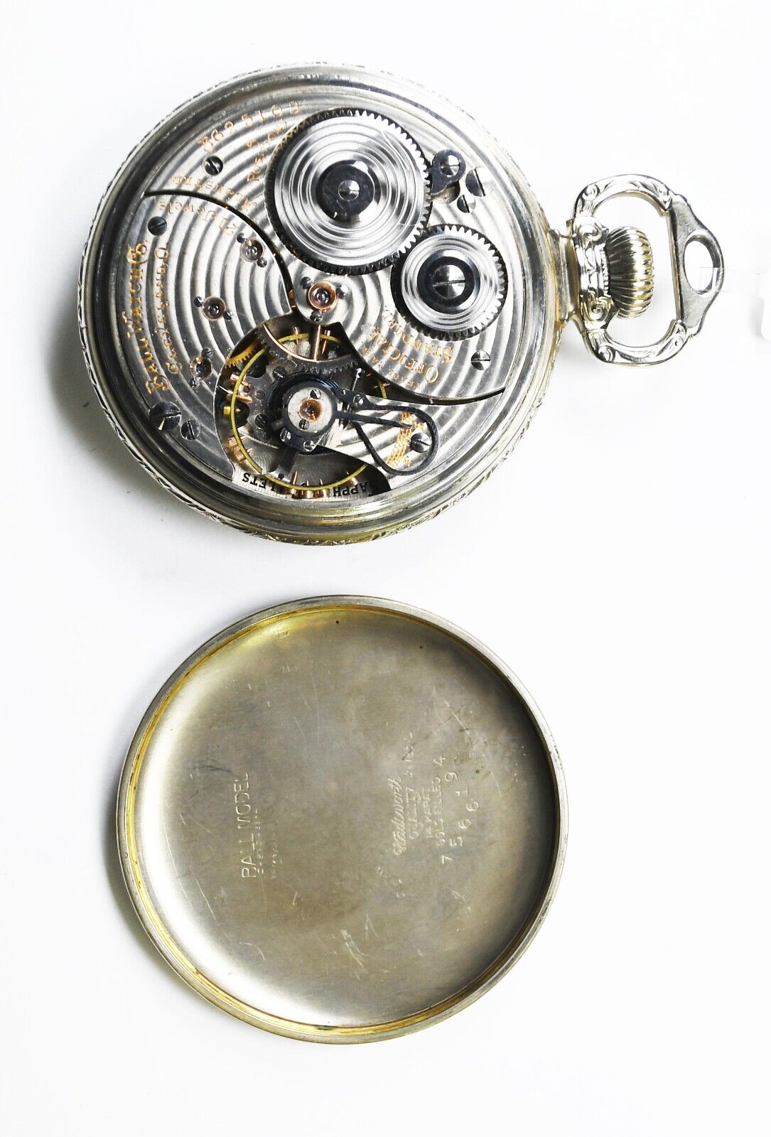 1927 Ball Hamilton Grade 999P Pocket Watch OF Ball Model White GF Case 21J RR LS