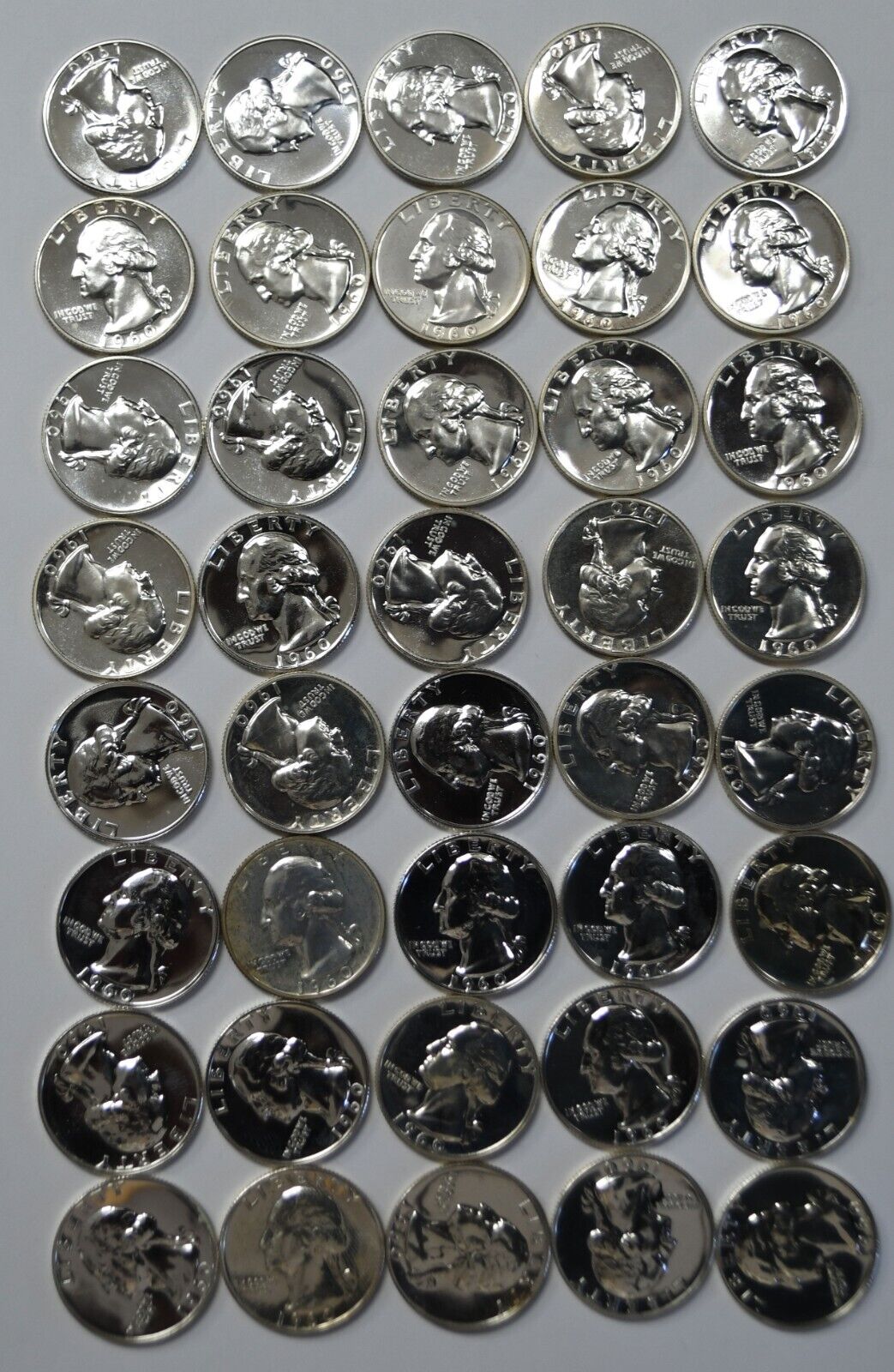 40pc Roll of 1960 25c Washington Silver Quarter Dollar Proof Coins