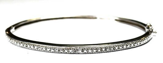 Sterling Silver Diamond Oval Bangle 3mm Bracelet