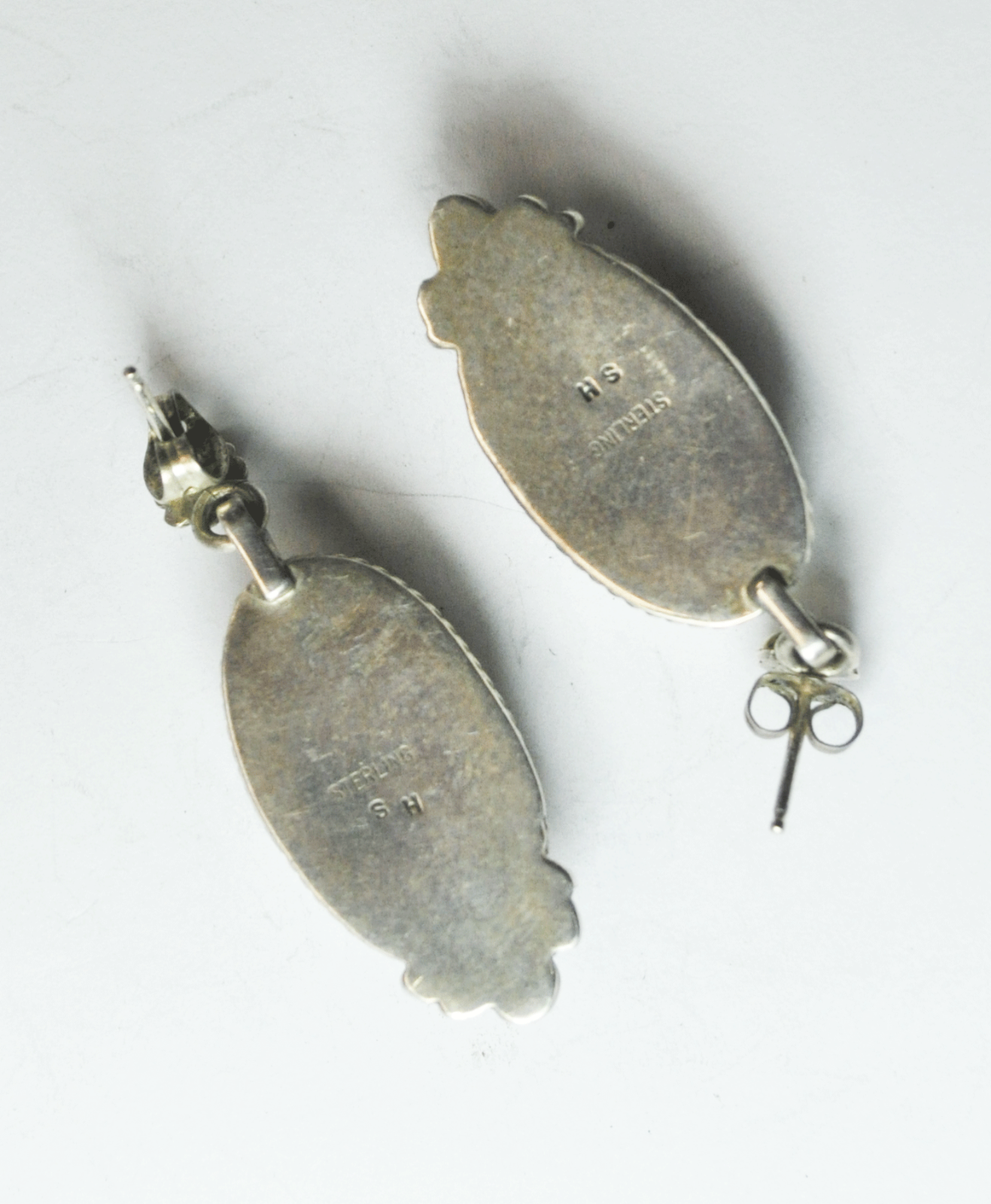 Sterling Silver Shirley Henry Green Gaspeite Oval Earrings 39mm x 14mm