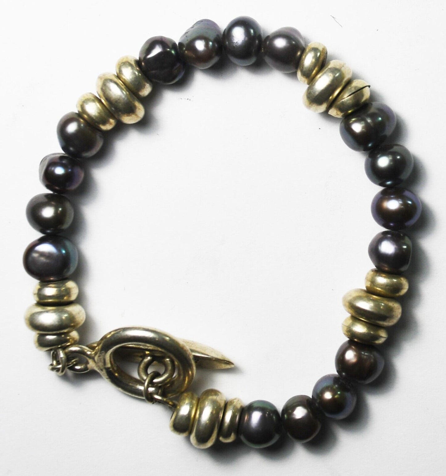 Sterling Silver Fresh Water Tahitian Pearl Toggle Bracelet 9mm 7.5"