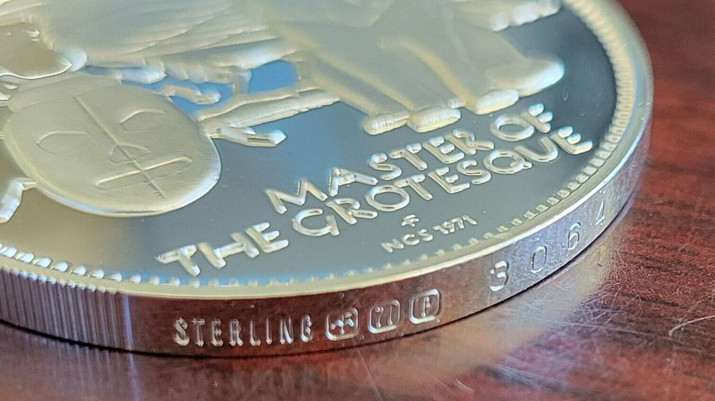 1971 Edgar Allen Poe Master Of Grotesque Franklin Mint Sterling Medal .85oz.