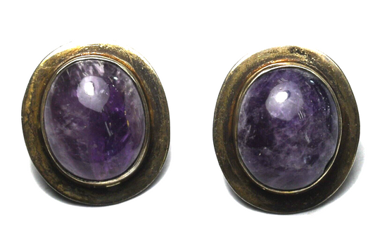 Sterling Silver Mexico Oval Amethyst Clip On Earrings 24mm x 21mm