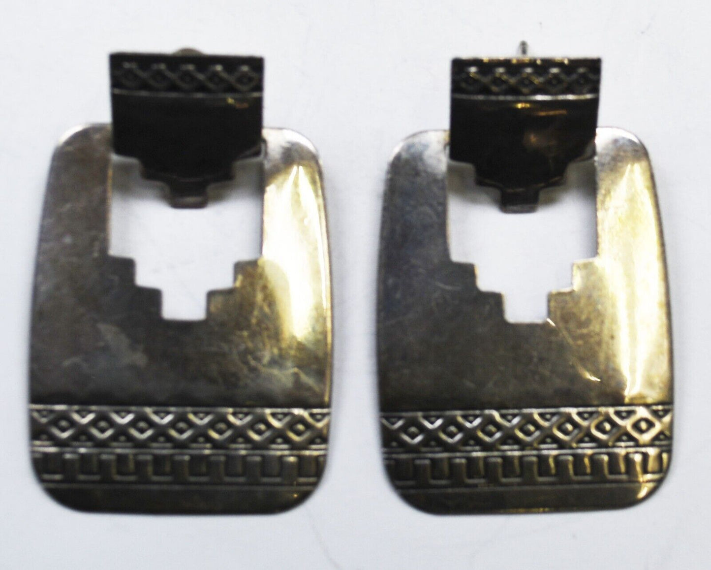 Sterling Silver Quoc QT Geometric Cutout Earrings 41mm x 26mm