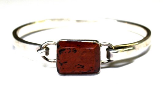 Sterling Silver Latch Hinged Rectangle Mahogany Obsidian Bangle Bracelet 15mm
