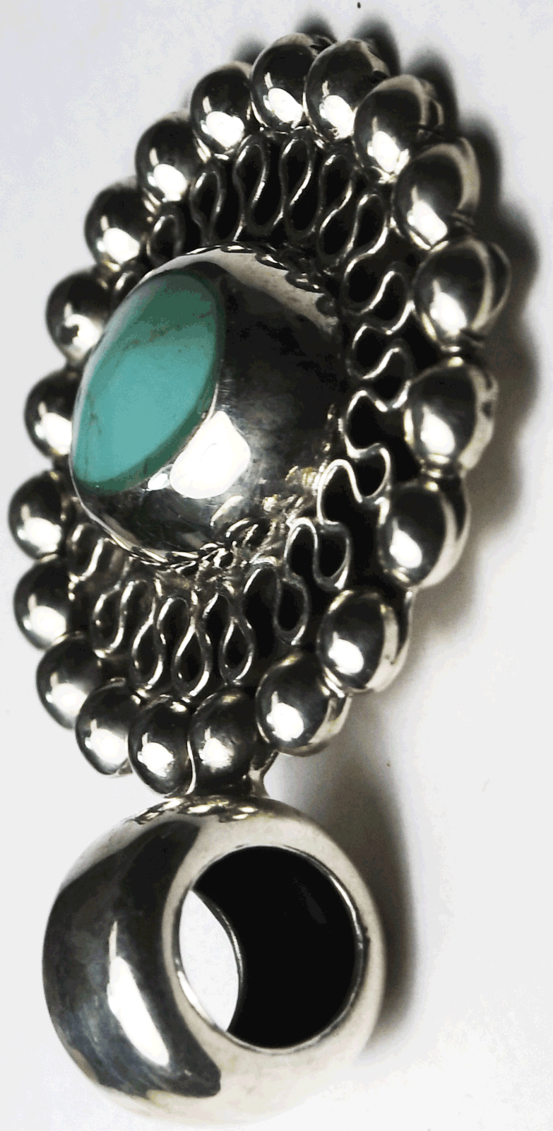 Sterling Silver Sun Rays Flower Dyed Howlite Turquoise Pendant 40mm x 32mm