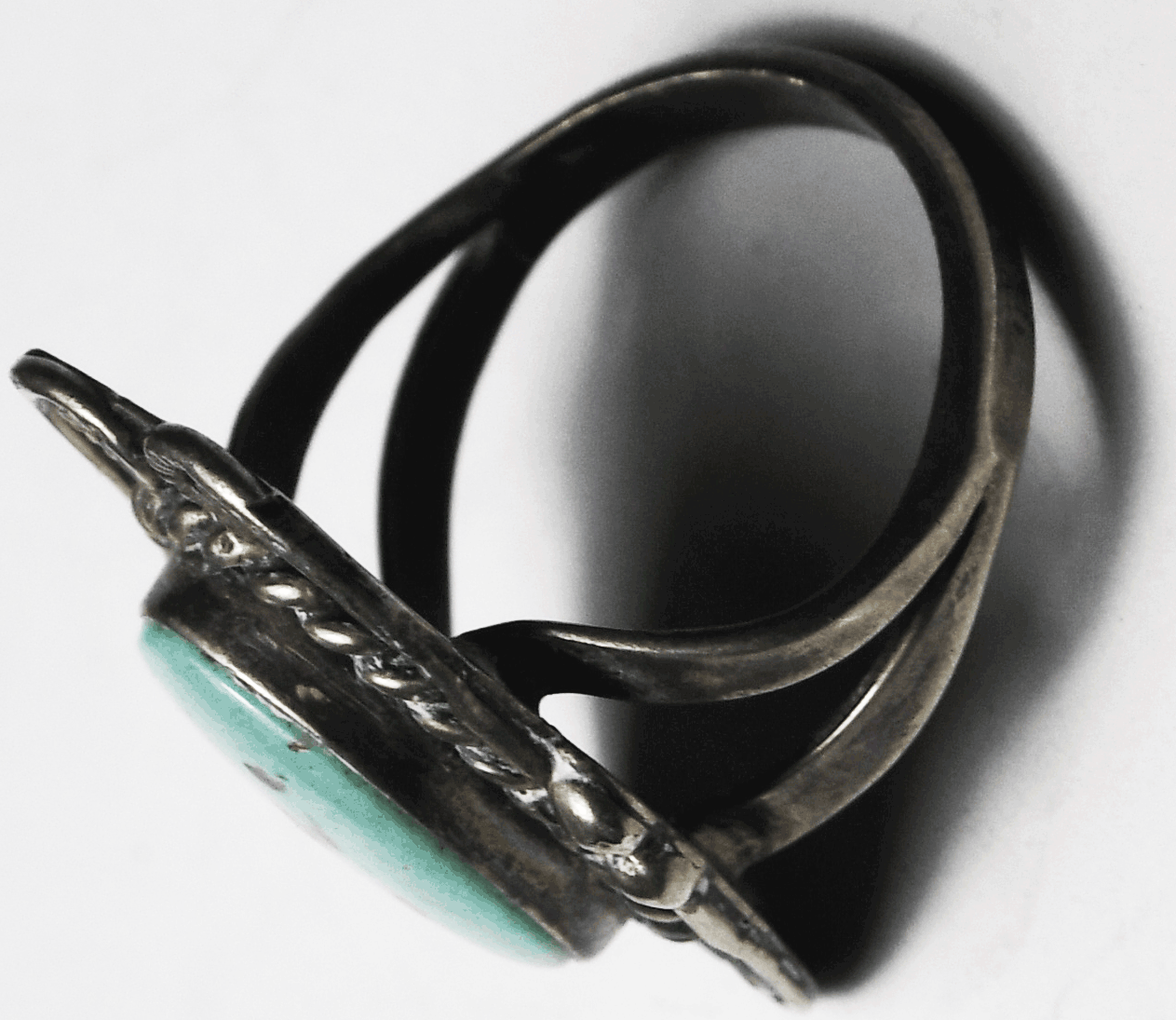 Antique Sterling Silver Turquoise 26mm Ring Size 7 Split Band