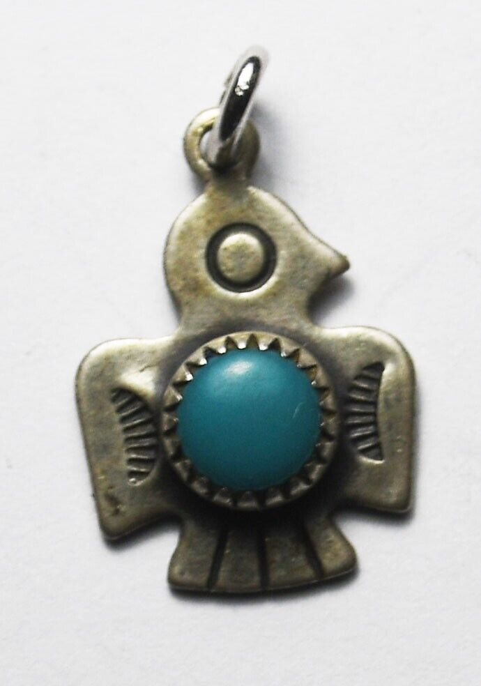 Sterling Silver Zuni Bird Antique Turquoise Charm 15x10mm