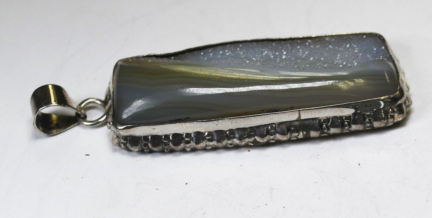 Sterling Silver Druzy Quartz Rectangle Pendant 2.5" x 23mm