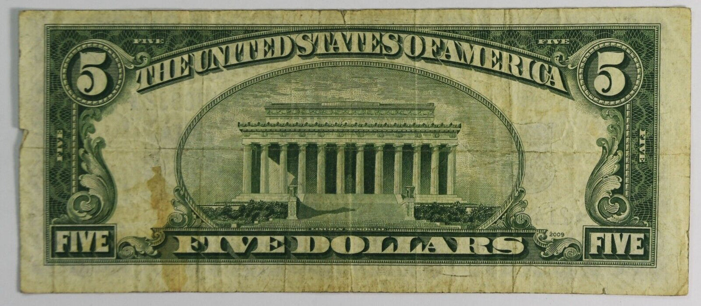 1934 D $5 Five Dollars Silver Certificate Blue Seal Star Note *21430932A Narrow