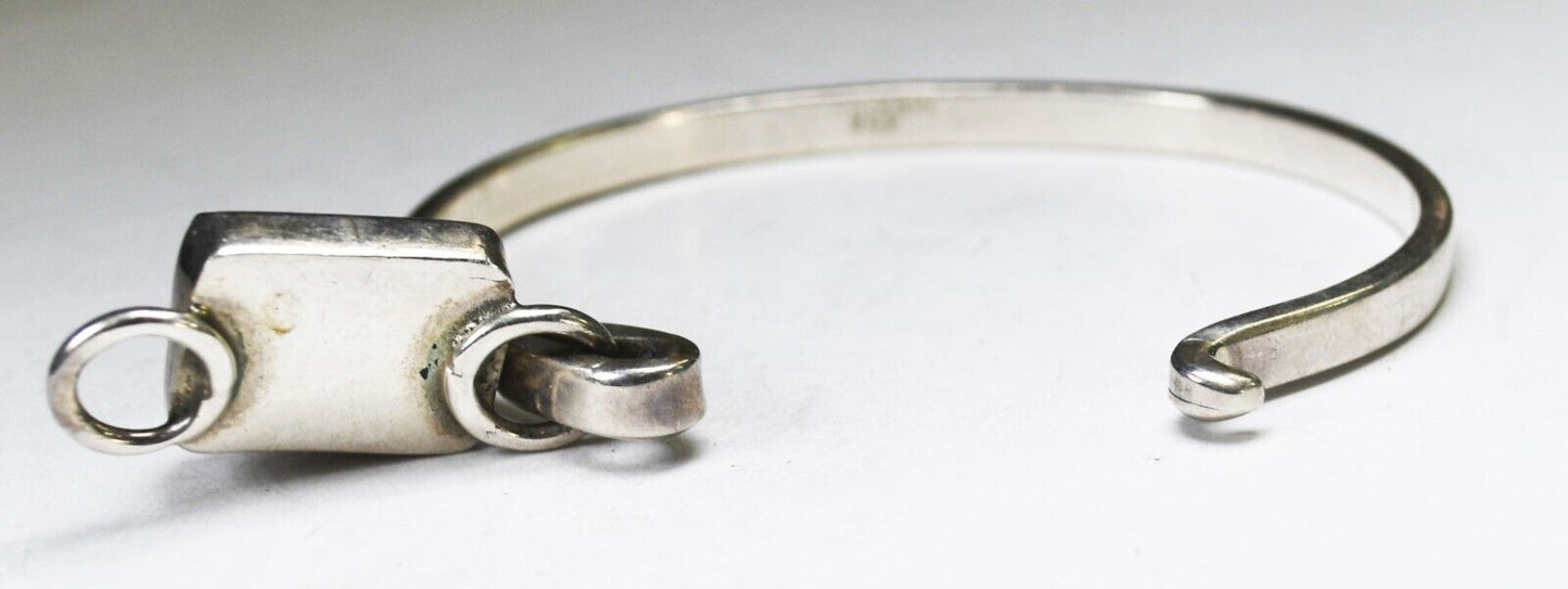 Sterling Silver Latch Hinged Rectangle Mahogany Obsidian Bangle Bracelet 15mm