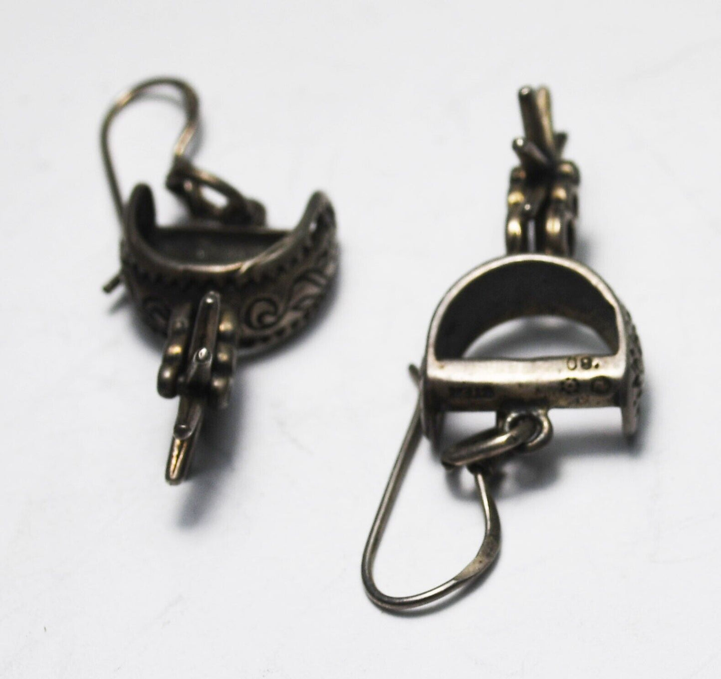 Sterling Silver Cowboy Spurs Southwest Articulated Dangle Earrings 39mm x 12mm