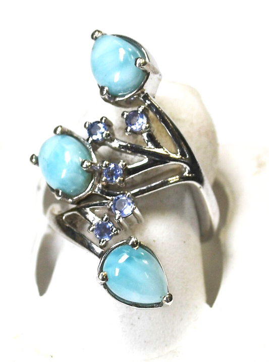 Sterling Silver Larimar Tree Branch Adjustable Ring 29mm Size 4