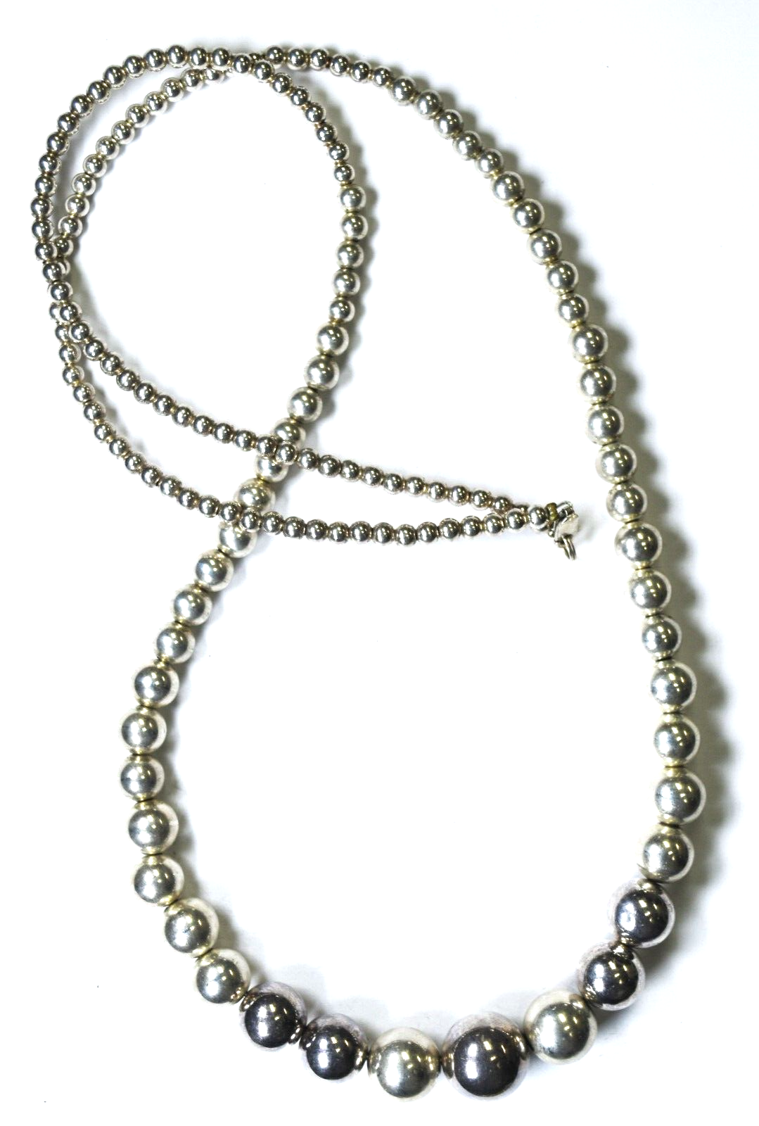 Sterling Silver Round Beaded Graduated 3.5-14mm Necklace 29"