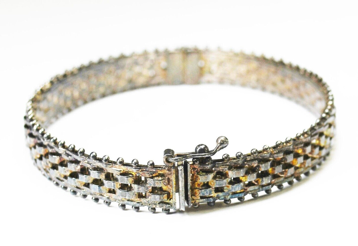 Sterling Diamond Cut Basket Weave Hinged Oval Bangle Bracelet 9mm