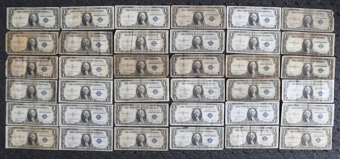 36- 1935 A $1 One Dollar Silver Certificate Blue Seal Notes Lot 1935A