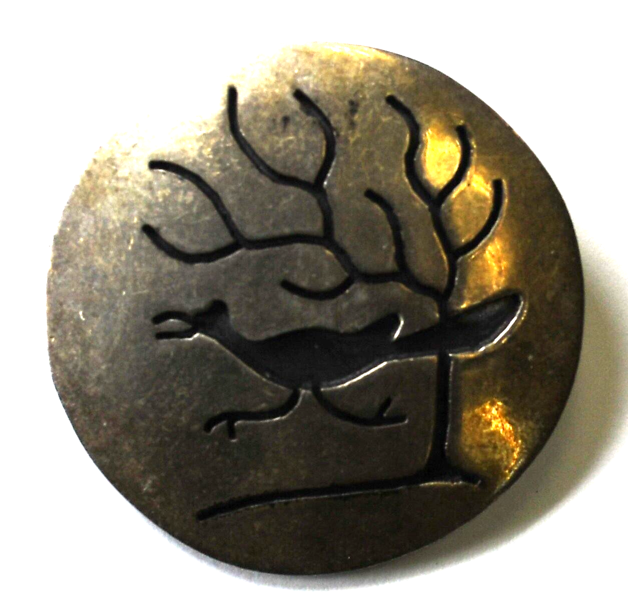 Sterling Silver Roadrunner Tree Brooch Pin 30mm Round Domed Disc