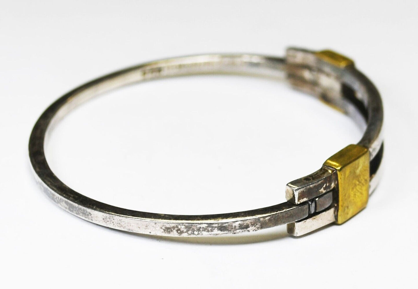 Sterling Silver Double Bar Hinged Two Tone Bracelet 10mm 6-3/4" Wrist