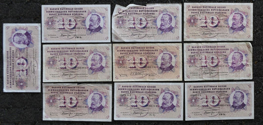 10 Switzerland 10 Ten Franken Banknotes 1955-1977