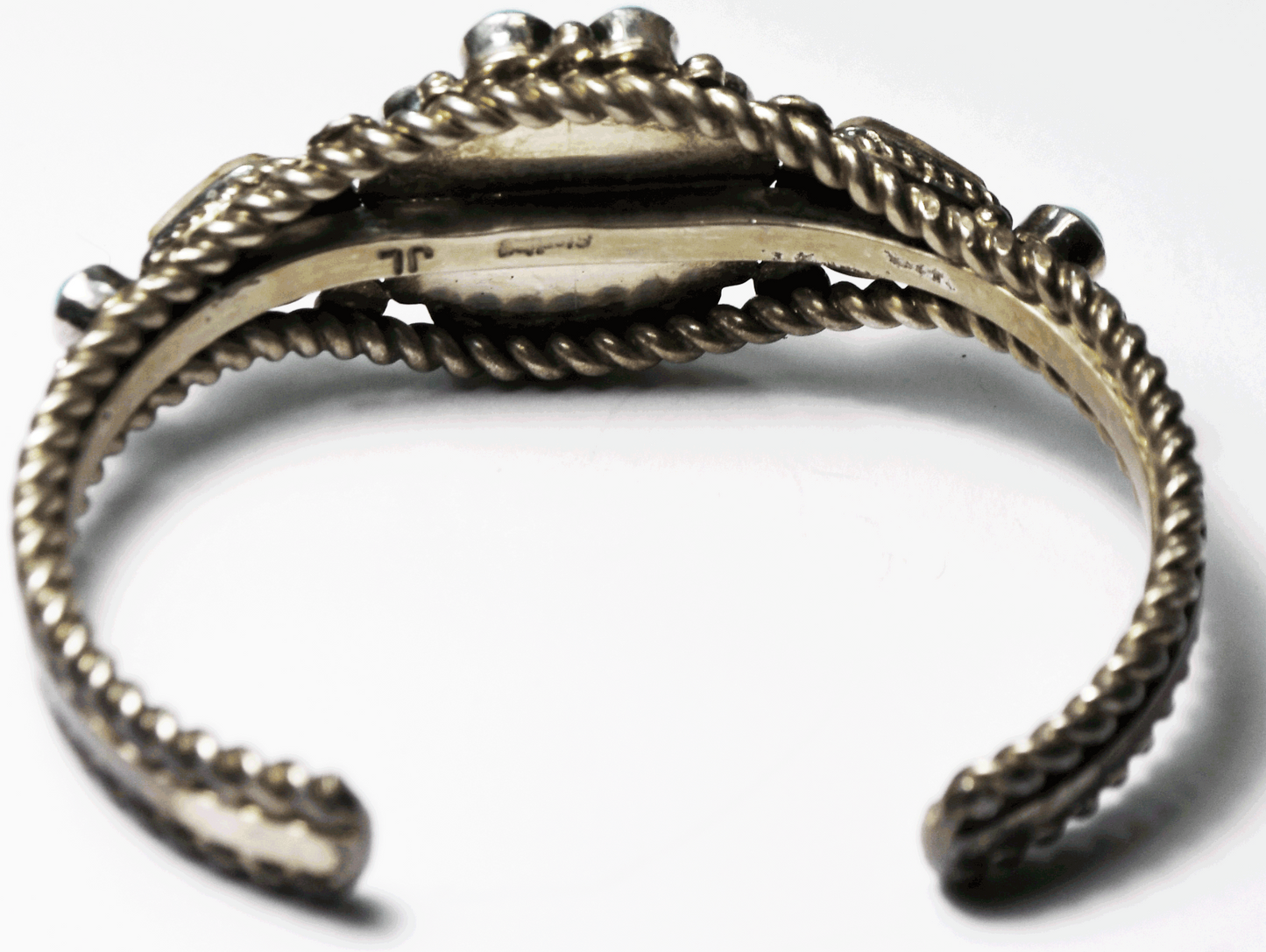 Sterling Signed JL Turquoise Cluster Jasper Cuff Bracelet 26mm 6-3/4" Wrist