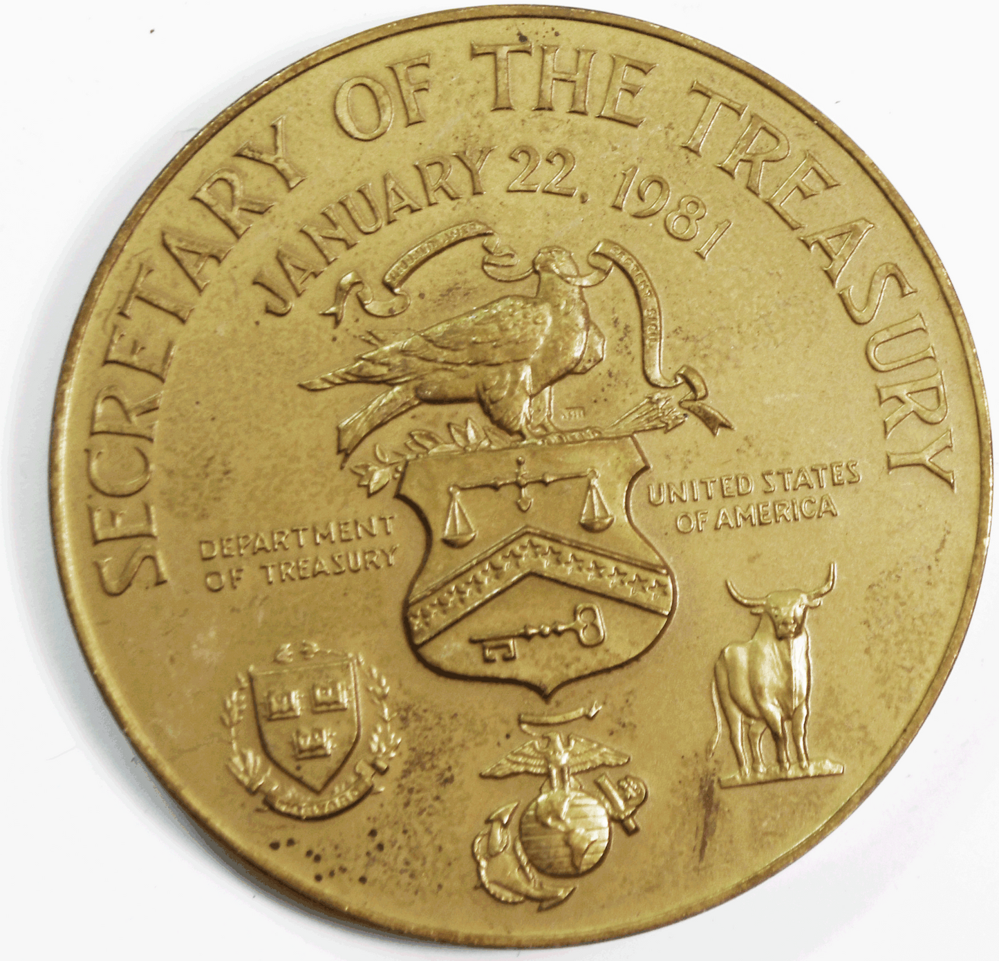 1981 Donald T Regan Secretary of Treasury Bronze Medal 76mm