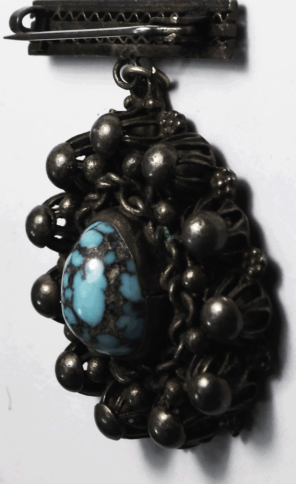 Sterling Silver Spiderweb Turquoise Eggshell 1-3/4" x 30mm Nest Brooch Pin