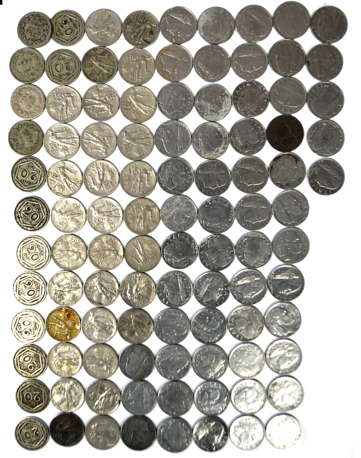 101pc Italy 20 Centesimi 1894-1943 Italian Coins