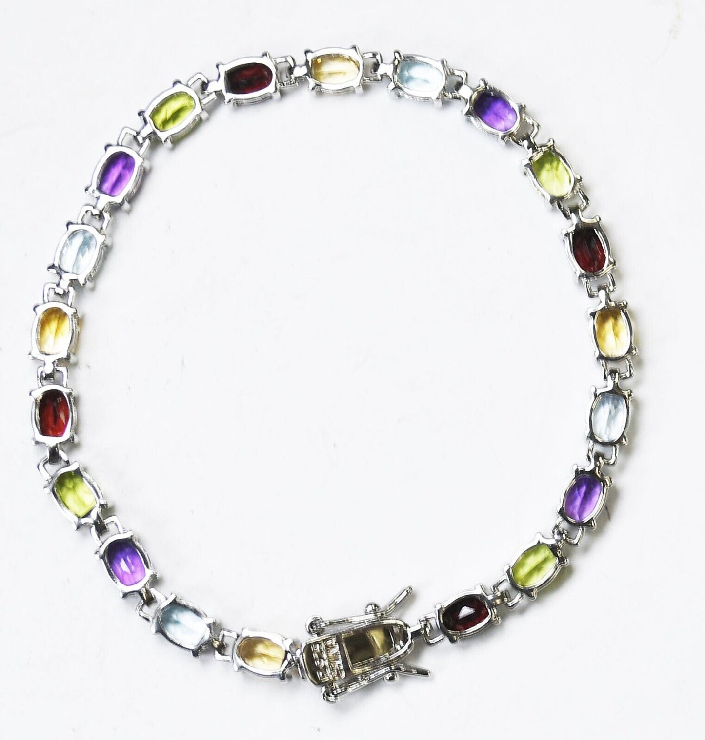 Sterling Silver Multi Color Stone Tennis Bracelet 4mm 7.25"
