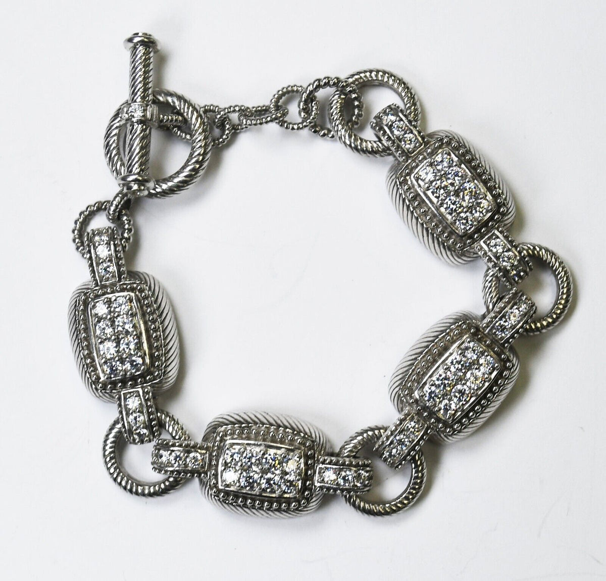 Sterling Judith Ripka CZ Cluster Toggle Bracelet 15mm 8"