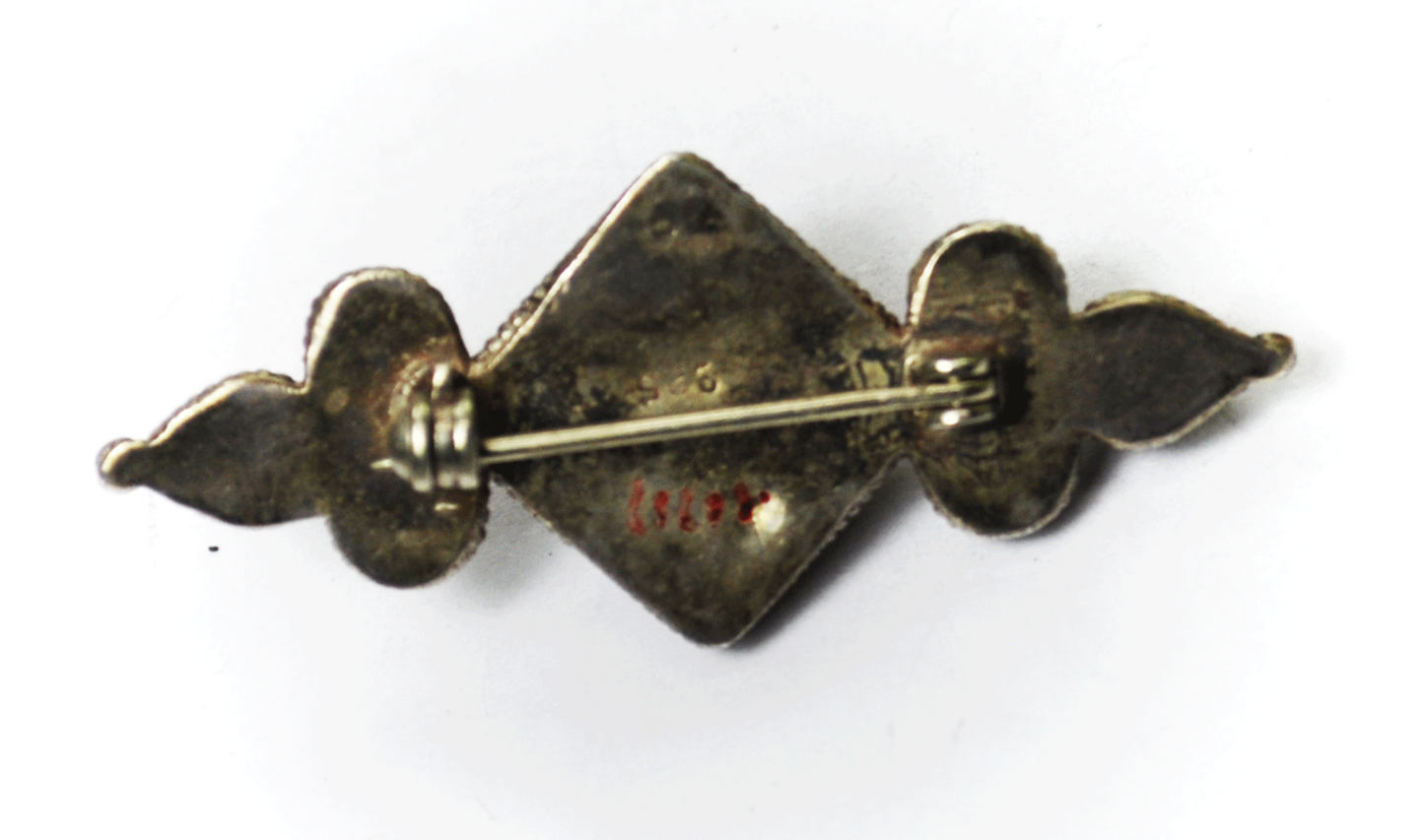 Elegant Sterling Silver Dark Orange Natural Coral Inlay Dot Brooch Pin 2" x 20mm