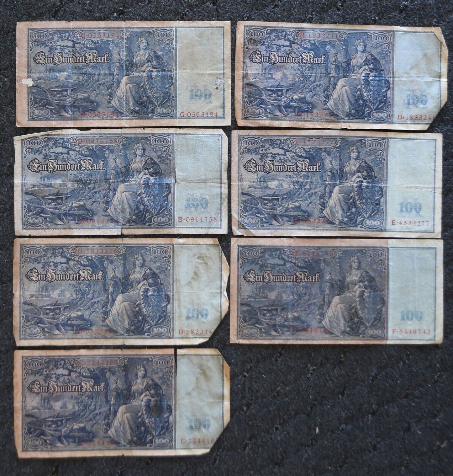 7- 1910 Germany 100 One Hundred Mark Reichsbanknotes