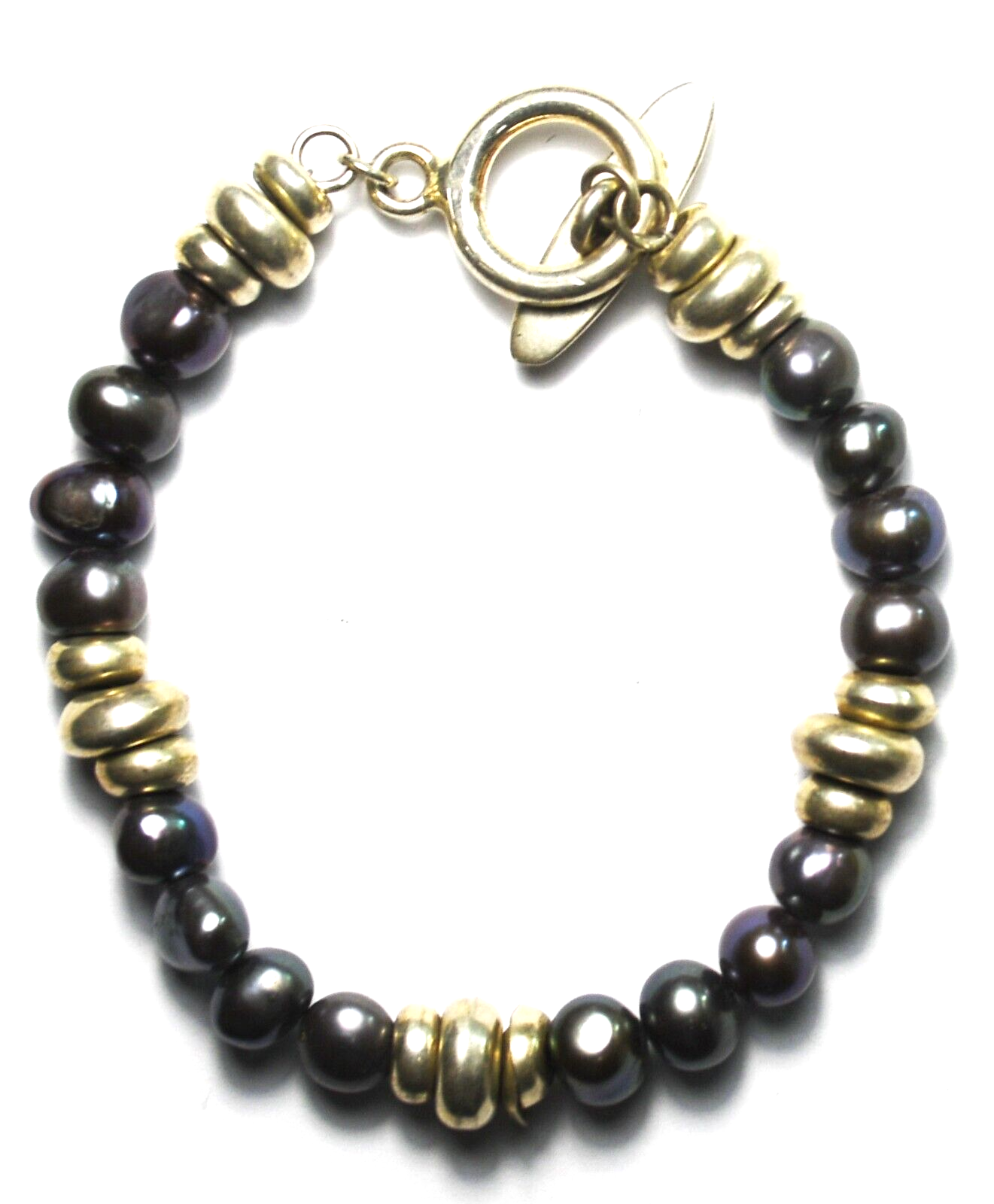 Sterling Silver Fresh Water Tahitian Pearl Toggle Bracelet 9mm 7.5"