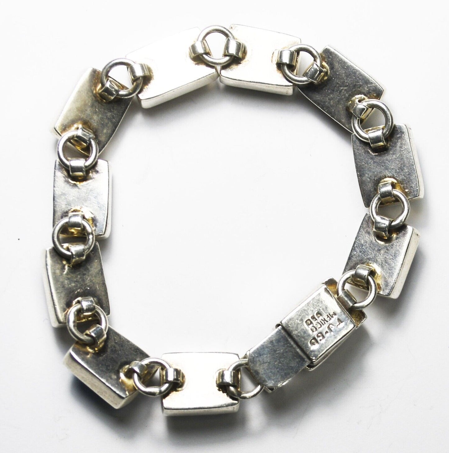 Sterling Rectangle Multi Stone Bracelet 11mm 7" Malachite Turquoise Amber Onyx