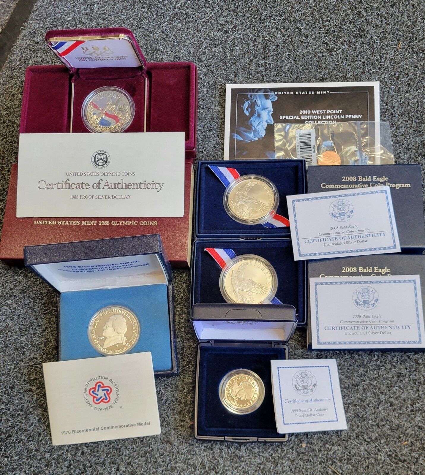 US Mint 1988, 99, 08, 76, 19 Commemoratives Eagle, Bicentennial, Susan, Penny