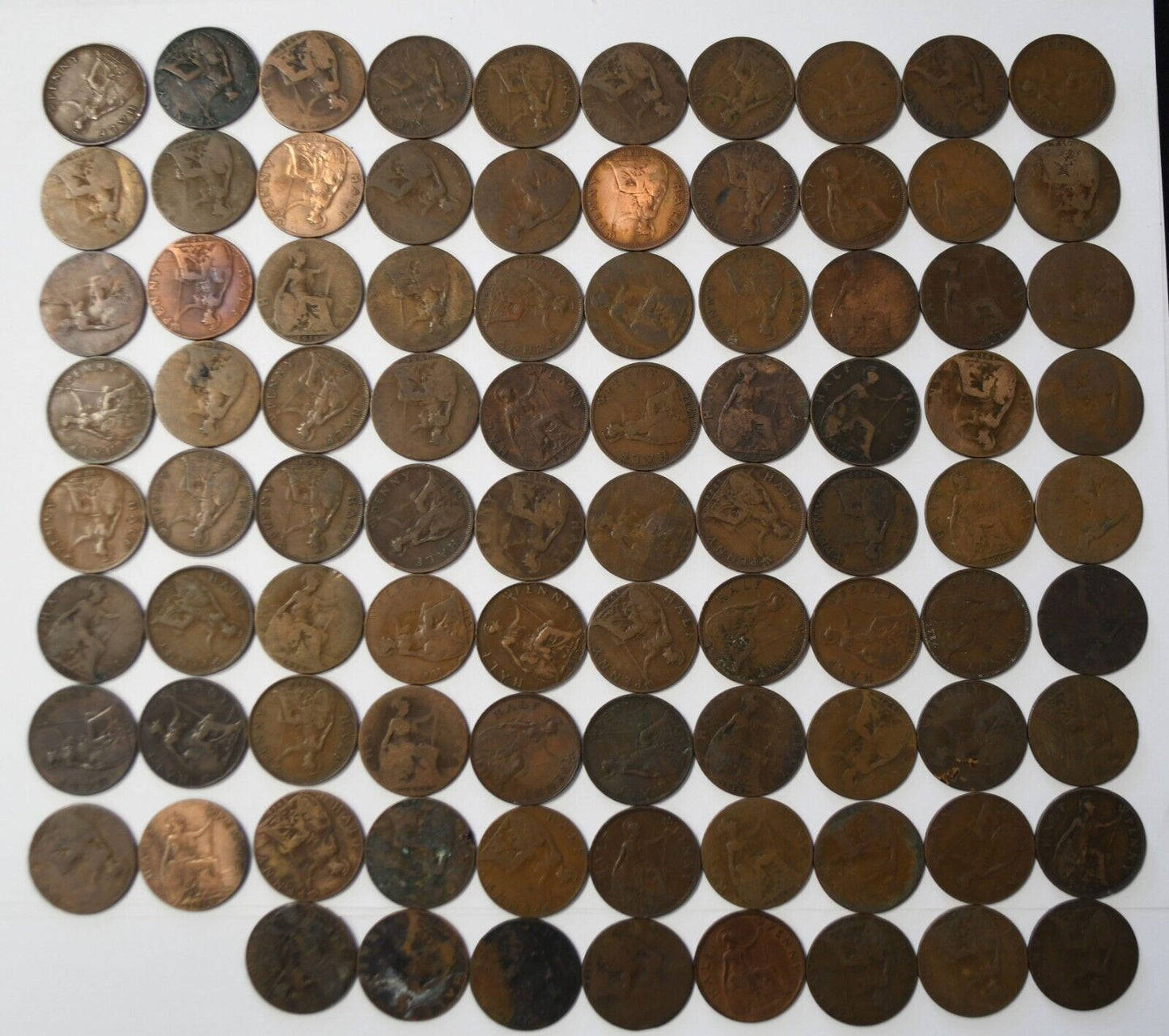 88pc 1c Great Britain 1/2 Half Penny Lot of Coins 1901-1936