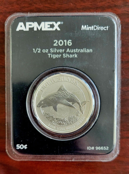 2016 Australian Mint Tiger Shark 1/2 Ounce 999 Pure Silver Round Coin APMEX