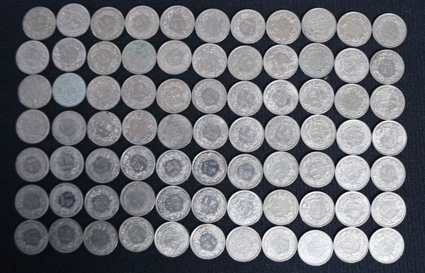 77pc Switzerland One 1 Franc Coin Lot 1970-1995