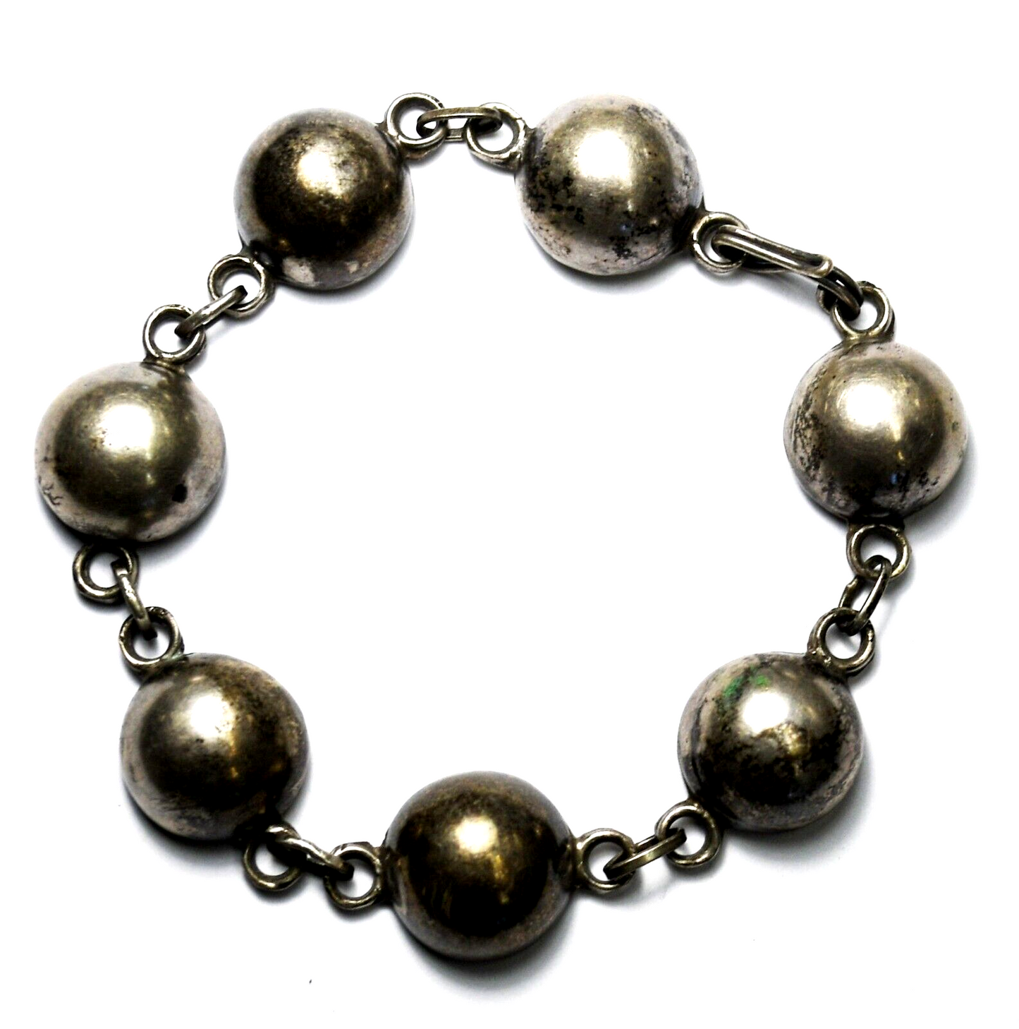 Sterling Silver Taxco 980 Round Domed Chain Bracelet 15mm 7-3/4" Wrist