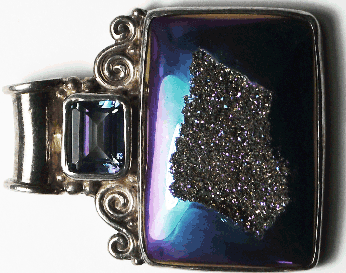 Sterling Silver Sajen Drusy Quartz Blue Purple Slide Pendant 41mm x 34mm